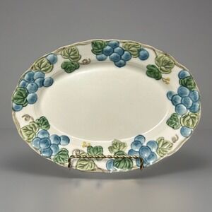 Metlox Poppy Trail Sculptured Grape Blue Oval Serving Platter USA 9.5" x 6.5"